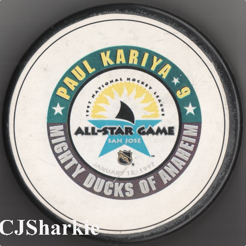 1997 All Star Paul Kariya Puck back view