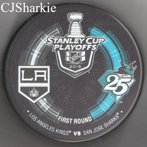 2016 1st Round Playoff vs the LA Kings 25th Anniversary Sharks Logo Puck