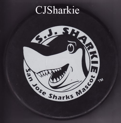 SJ Sharkie Autograph Puck back view