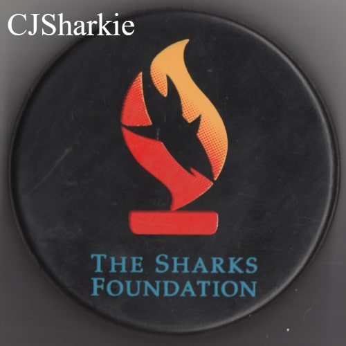 Sharks Hockey Fights Cancer Puck back view